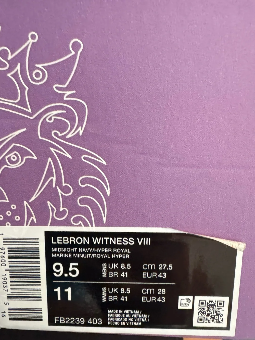 Men's Nike Lebron Witness 8 Navy/Hyper Royal Basketball Shoes Nike Size 9.5 NIB